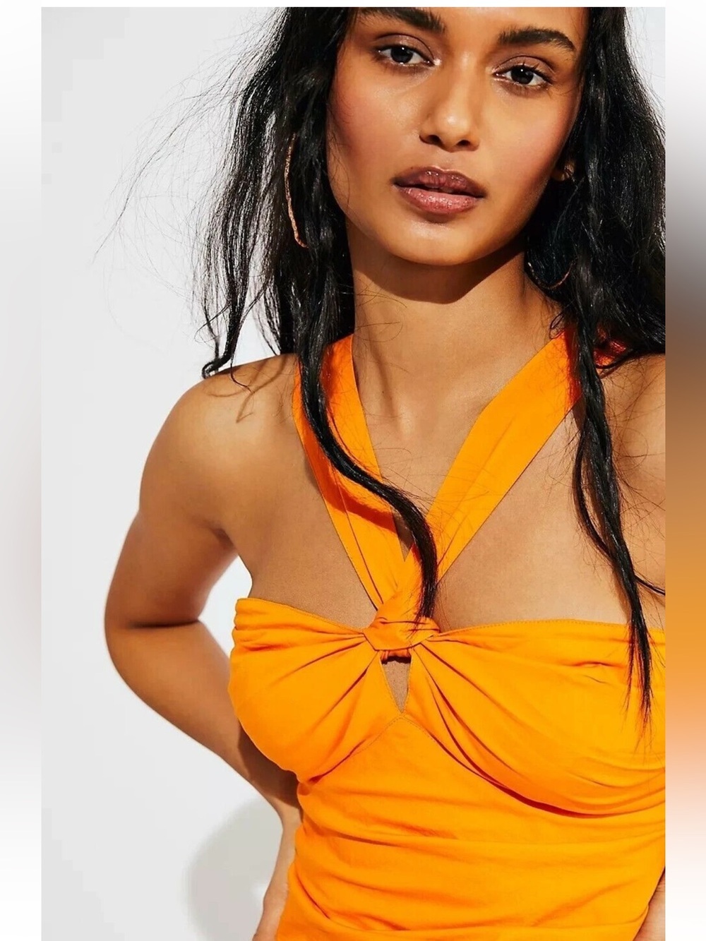 Free People Who Is She Dress Size Small Orange Halter Mini Cutout Bodycon Y2K - Picture 5 of 13